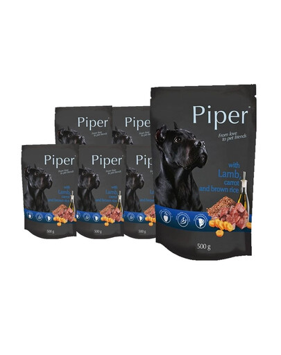 Piper doypack z jagnięciną, marchewką i ryżem brązowym 500 g - mokra karma dla psów dorosłych ras średnich i dużych, 500g