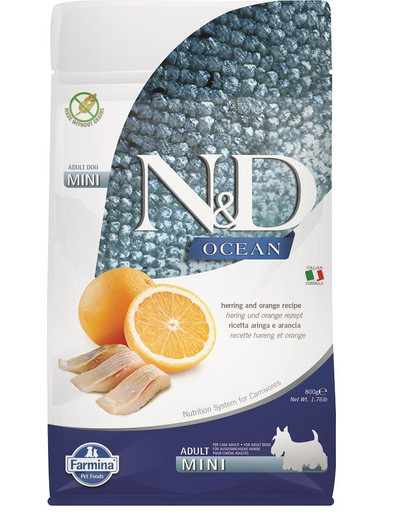 N&D Ocean canine Herring & Orange Adult Mini dla dorosłych psów małych ras 800 g