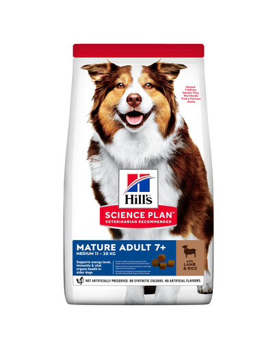 HILL'S Science Plan Canine Mature Adult Lamb&Rice New - sucha karma z jagnięciną i ryżem dla starszych psów + 3 puszki karmy mokrej Hill's GRATIS