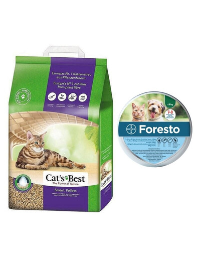 JRS Cat'S Best Smart Pellets 10 l (6 kg) + BAYER FORESTO Obroża dla kota i psa przeciw kleszczom i pchłom poniżej 8 kg