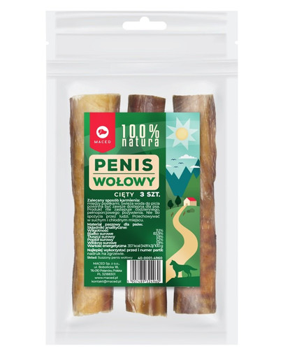 MACED Natural Penis wołowy cięty 3 szt. -  przysmak dla psa