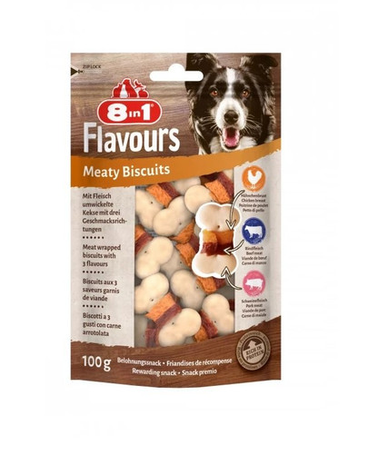 8IN1 Przysmak dla Psa Flavours Meaty Biscuits przysmak dla psów w formie mięsnych ciasteczek 100 g