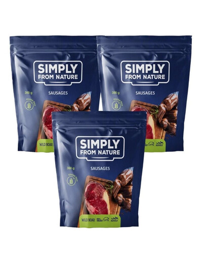 SIMPLY FROM NATURE Naturalne kiełbaski z mięsem dzika 3x300 g - przysmak dla psów dorosłych