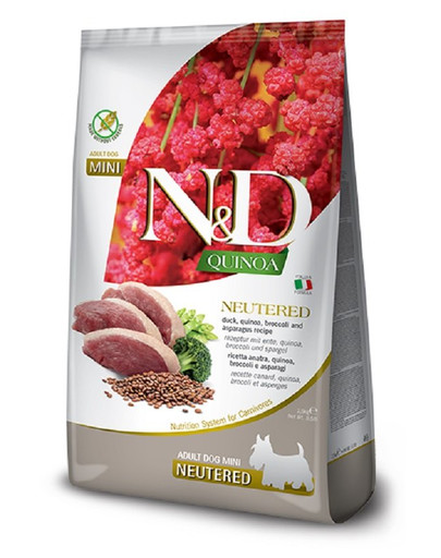 N&D Quinoa Dog Duck, Broccoli & Asparagus Neuterad Adult Mini 800 g