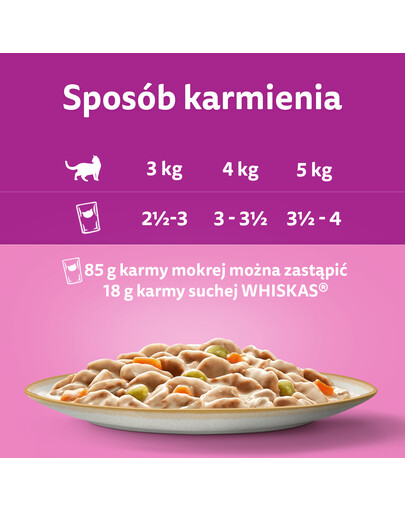 WHISKAS Adult saszetka 48x85g Kremowe Wariacje mokra karma dla dorosłych kotów w sosie z: kurczakiem i warzywami, jagnięciną i indykiem