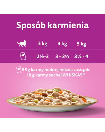 WHISKAS Adult saszetka 52x85g Kremowe Wariacje mokra karma dla dorosłych kotów w sosie z: kurczakiem i warzywami, jagnięciną i indykiem