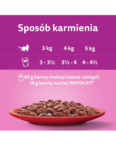 WHISKAS Adult saszetka 52x85g Klasyczne Posiłki mokra karma dla dorosłych kotów w sosie z: wołowiną, kurczakiem