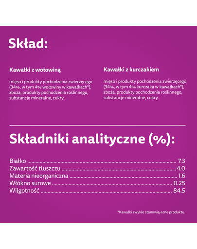 WHISKAS Adult saszetka 52x85g Klasyczne Posiłki mokra karma dla dorosłych kotów w sosie z: wołowiną, kurczakiem