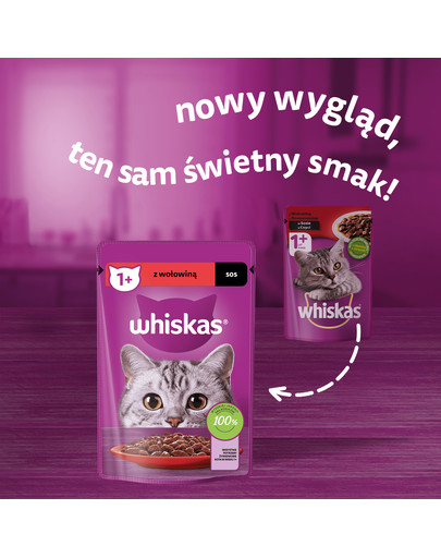 WHISKAS Adult saszetka 28x85g mokra karma dla dorosłych kotów w sosie z wołowiną