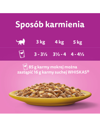 WHISKAS Adult saszetka 48x85g Drobiowa Uczta mokra karma dla dorosłych kotów w galaretce z: kurczakiem, kaczką, drobiem, indykiem