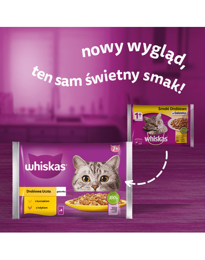 WHISKAS Senior saszetka 52x85g Drobiowa Uczta mokra karma dla starszych kotów w galaretce z: kurczakiem, indykiem