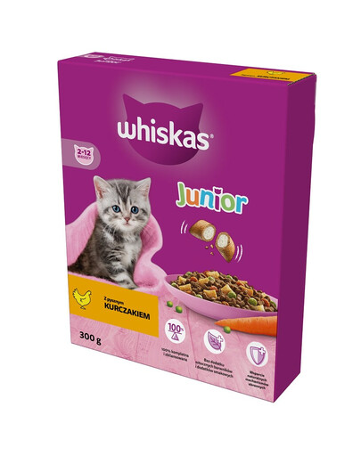 WHISKAS Junior 6x300 g sucha karma pełnoporcjowa z pysznym kurczakiem dla kociąt