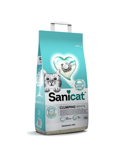 SANICAT Clumping White Unscented 10L Bezzapachowy, biały zbrylający się żwirek dla kotów