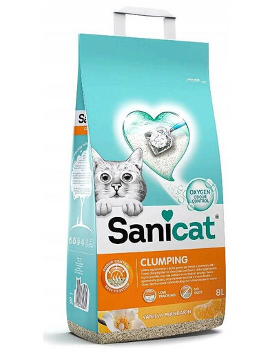 SANICAT Clumping Vainille-Mandarine 8L gruby bentonit z aktywnym tlenem