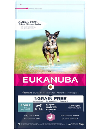 EUKANUBA Grain Free S-XL Adult 3 kg - sucha karma dla dorosłych psów wszystkich ras kaczka