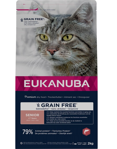 EUKANUBA Grain Free Senior 2 kg dla sucha karma dla starszych kotów z łososiem