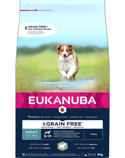 EUKANUBA GRAIN FREE ADULT, S/M, kurczak 3kg - sucha karma dla psów dorosłych, małych i średnich ras