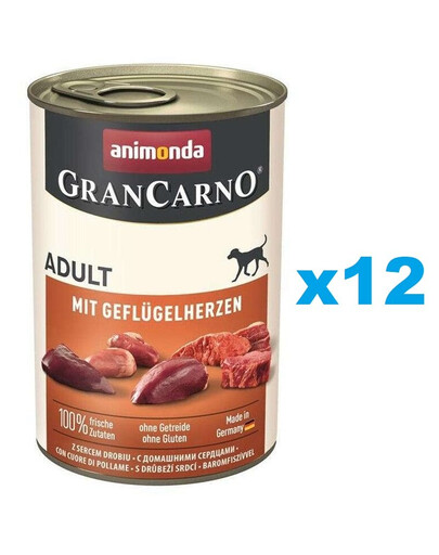 ANIMONDA Gran Carno Adult with Poultry hearts 12x400 g z sercami drobiowymi dla dorosłych psów