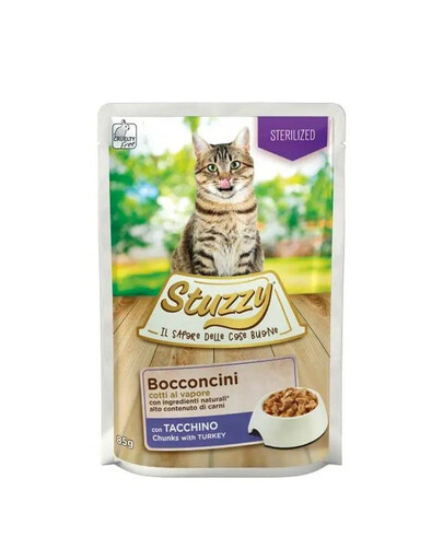 STUZZY Bocconcini Chunks Sterilized Turkey z  indykiem w sosie 85g dla kotów po zabiegu sterylizacji