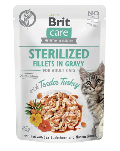 BRIT CARE Fillets in Gravy Pouch Sterilized z królikiem zestaw 24x85g dla kotów sterylizowanych