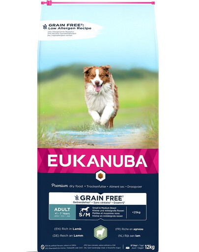 EUKANUBA Grain Free S/M Adult 12 kg - sucha karma dla dorosłych psów małych i średnich ras z jagnięciną