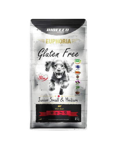 EUPHORIA Gluten Free z wołowiną dla szczeniąt małych i średnich ras 2 kg