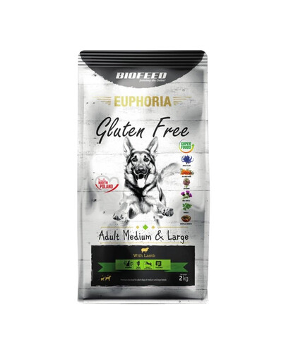 EUPHORIA Gluten Free z jagnięciną dla psów średnich i dużych ras 2 kg