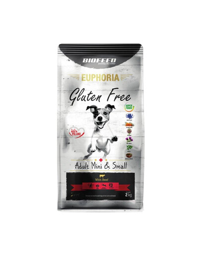 EUPHORIA Gluten Free z wołowiną dla psów mini i małych ras 2 kg