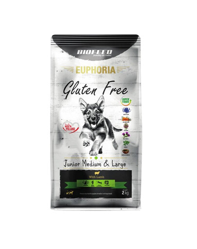 EUPHORIA Gluten Free z jagnięciną dla szczeniąt średnich i dużych ras 12 kg