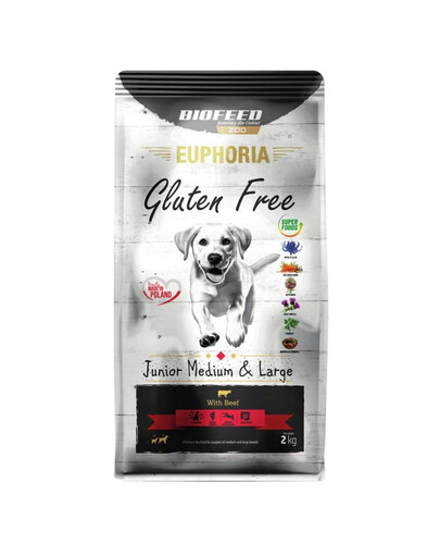 EUPHORIA Gluten Free z wołowiną dla szczeniąt średnich i dużych ras 2 kg