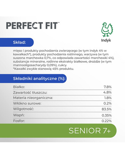 PERFECT FIT Senior 7+ saszetka 12x85 g z indykiem i marchewką w sosie dla starszych kotów