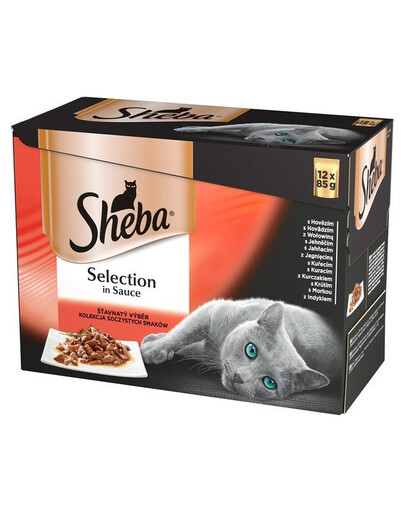 Sheba Selection in Sauce Soczyste Smaki - mokra karma dla kotów w sosie (z wołowiną, z jagnięciną, z kurczakiem, z indykiem) 12x85g