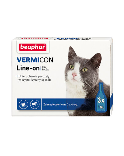 Beaphar Vermicon Line - on 3 x 1 ml -  krople przeciw ektopasożytom dla kotów 3x1ml