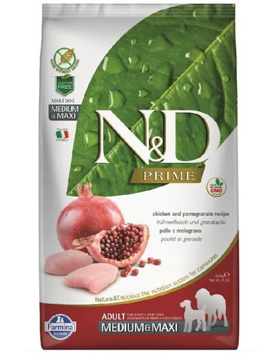 FARMINA N&D Prime dog adult chicken & pomegranate 2.5 kg - Sucha karma dla psów ras średnich, Kurczak i granat 2.5 kg