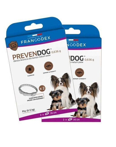 FRANCODEX PREVENDOG Obroża biobójcza 2 szt. 35 cm dla psów małych , pon. 5 kg