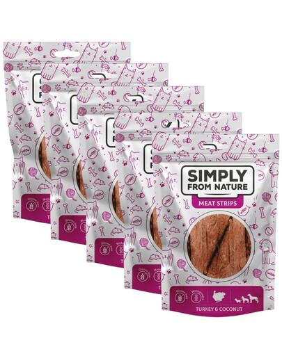 SIMPLY FROM NATURE Meat Strips Mięsne paski z indykiem i kokosem dla psów 5x80 g