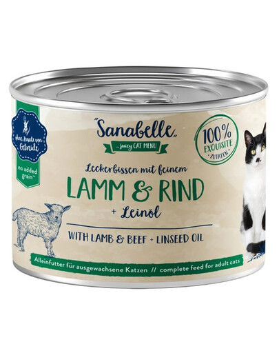 SANABELLE Lamb, Beef & Liniseed Oil 195 g - Mokra karma dla kotów z jagnięciną, wołowiną i olejem lnianym 195 g