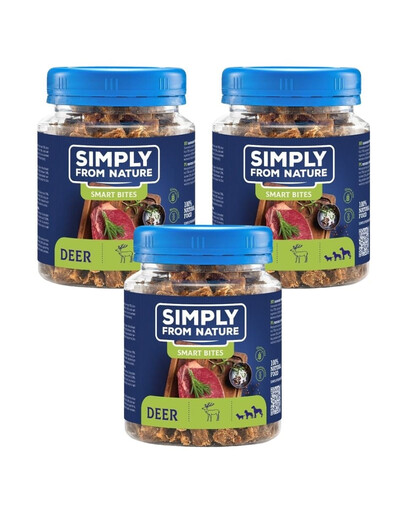 SIMPLY FROM NATURE Smart Bites Trenerki z jelenia dla psów 3x130 g