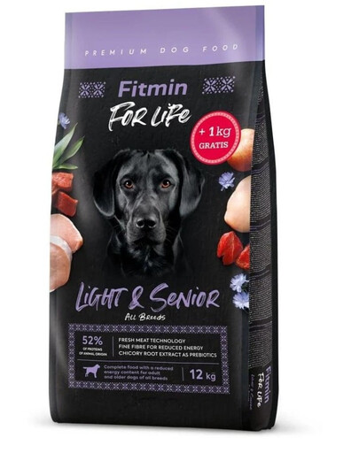 FITMIN Dog For Life Light & Senior karma sucha dla psów dorosłych i starszych 12 + 1 kg