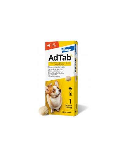 Adtab 225 Mg Tabletki Do Rozgryzania i Żucia Dla Psów (>5,5–11 Kg) 1 Tabl.