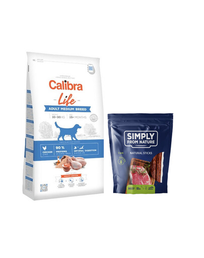 CALIBRA Dog Life Adult Medium Breed Chicken 12 kg + cygara z wołowiną 3 szt od SIMPLY FROM NATURE