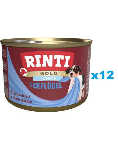 RINTI Gold Junior Poultry Mini Drób dla szczeniąt ras małych 12x185 g