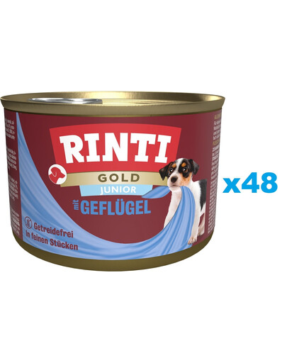 RINTI Gold Junior Poultry Mini Drób dla szczeniąt ras małych 48x185 g