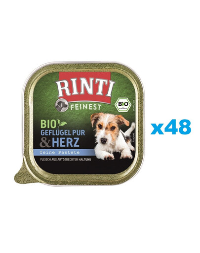 RINTI Feinest Bio Poultry Pure&Poultry hearts tacka drób i serca drobiowe 48x150 g