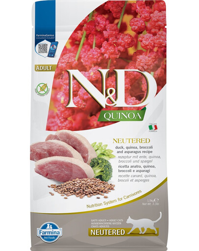 N&D Quinoa Duck Broccoli Asparagus Neutered karma dla dorosłych kastrowanych psów 1.5 kg