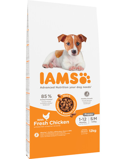 IAMS ProActive Health Puppy & Junior Small & Medium Breed Chicken, 12 kg - sucha karma dla szczeniąt, ras małych i średnich, 12 kg