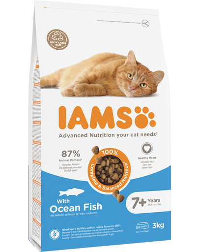 IAMS For Vitality Cat Senior Ocean Fish karma dla kota z rybą, 3 kg - sucha karma dla starszych kotów, 3 kg