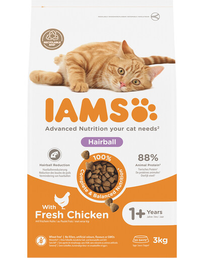 IAMS For Vitality Cat Adult Hairball Chicken 3 kg sucha karma dla kota