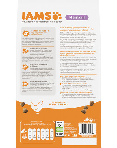 IAMS For Vitality Cat Adult Hairball Chicken 3 kg sucha karma dla kota