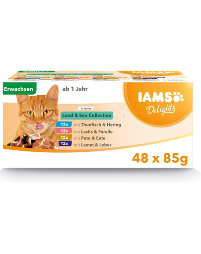 IAMS Cat Delights Adult All Breeds Land&Sea In Jelly Pouch 48 X 85 g - mokra karma dla kota